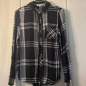 Black and White Plaid Fleece Button Up